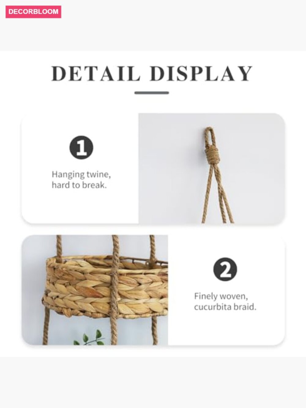 3 Tier Hanging Fruit Basket Handmade Water Hyacinth Wall Storage - Picture 5 of 7